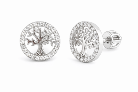 Stříbrné náušnice Strom života se zirkony – Symbol síly, rovnováhy a elegance