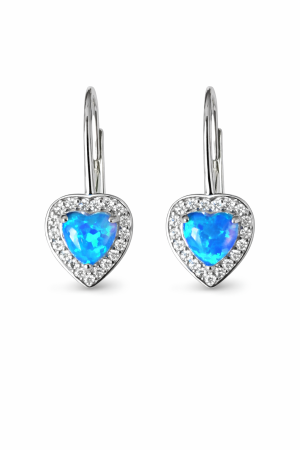 Stříbrné náušnice s modrým opálem a zirkony – srdce - jemná romantika, barva a nadčasový třpyt