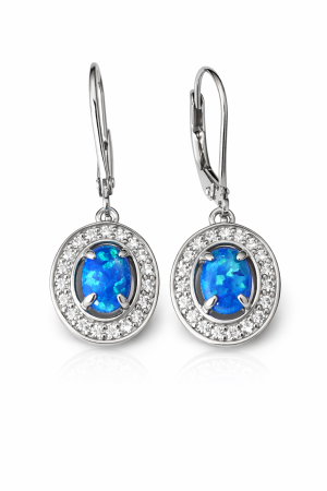 Stříbrné náušnice s modrým opálem a zirkony – elegantní klasika s jemným třpytem