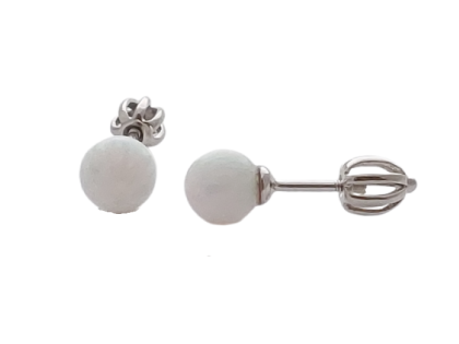 Náušnice kuličky na šroubek s bílým opálem