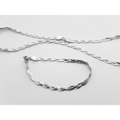 Stříbrný set náramek a řetízek zapletený