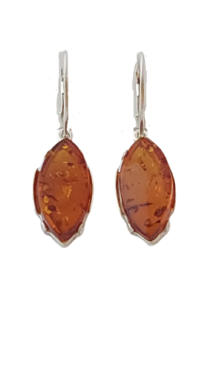 Jantarové náušnice visací s velkým oválným jantarem II.