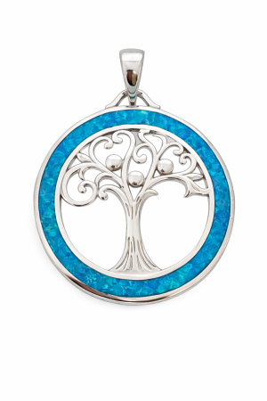 Stříbrný přívěsek Strom života s modrým opálem – symbol síly, stability a hluboké životní energie