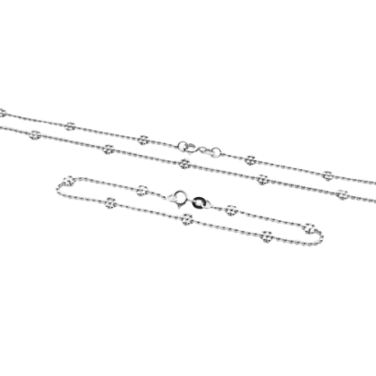 Stříbrný set náramek a řetízek s kytičkami