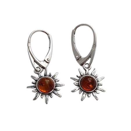 Stříbrné náušnice Slunce s jantarem – jemný dotek tepla a elegance