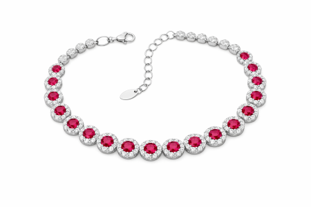 Stříbrný náramek královský s červenými zirkony  – elegantní design