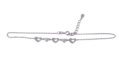 Stříbrný náramek na nohu srdíčka I.