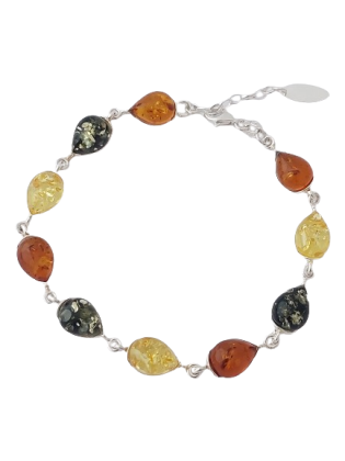 Jantarový náramek kapky barevný