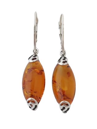 Jantarové náušnice visací s velkým oválným jantarem IV.