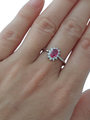 Stříbrný prsten s růžovým zirkonem – romantická královská halo elegance ve velikostech 52, 56, 59
