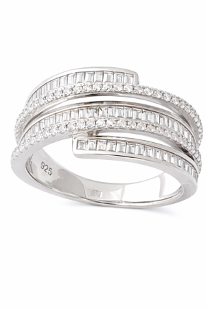 Stříbrný prsten s vrstveným liniovým designem se zirkony – luxusní dámský prsten ve velikosti 65