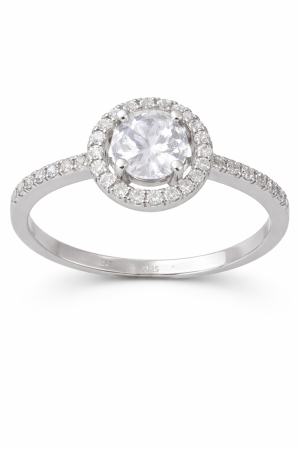 Stříbrný prsten se zirkony – zářivá halo elegance s diamantovým třpytem ve velikostech 54, 56, 61
