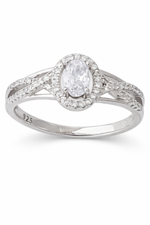 Stříbrný prsten se zirkony – oválná královská elegance s třpytivou halo korunkou ve velikostech 59, 63