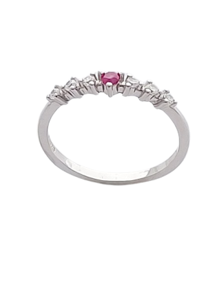 Stříbrný prsten se zirkony červený ve velikostech 52, 54