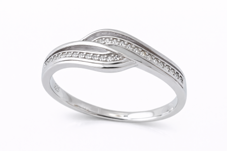 Stříbrný prsten s kříženým vlnitým designem se zirkony – elegantní dámský prsten ve velikostech 59, 64, 67
