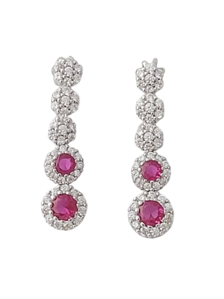 Stříbrné náušnice se zirkony ve tvaru kuličky s červenými zirkony, zapínání na šroubek