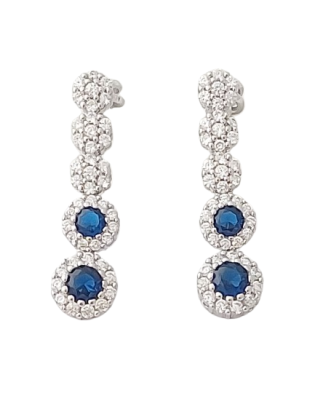 Stříbrné náušnice se zirkony ve tvaru kuličky s modrými zirkony, zapínání na šroubek