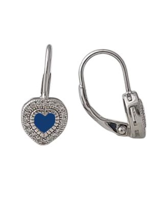 Stříbrné náušnice se zirkonem ve tvaru srdce s tmavěmodrým zirkonem