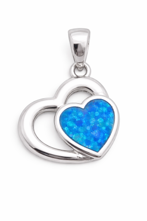 Stříbrný přívěsek Dvojité srdce s modrým opálem – symbol lásky, harmonie a hlubokého propojení