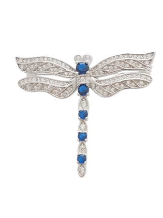 Stříbrná brož vážka s tmavěmodrými zirkony