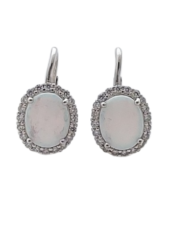 Opálové náušnice s bílým opálem oválné se zirkony