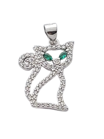 Stříbrný přívěsek Kočka zelenoočka