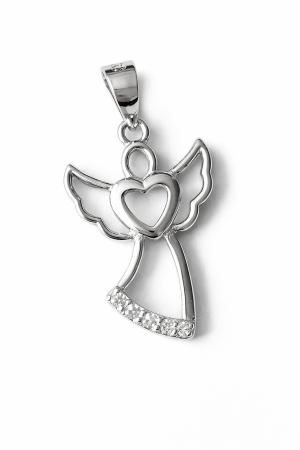 Stříbrný přívěsek anděl se srdcem a zirkony - symbol ochrany, lásky a štěstí