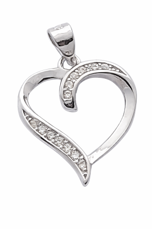 Stříbrný přívěsek srdce se zirkony – moderní asymetrické srdíčko 925/1000