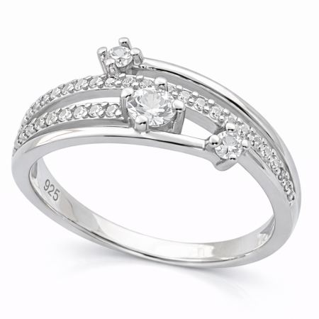 Stříbrný prsten s trojitým designem se zirkony – elegantní dámský prsten ve velikostech 59, 62