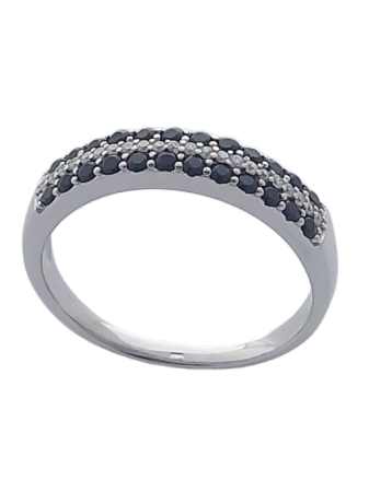 Stříbrný prsten s černými zirkony ve velikostech 55, 61