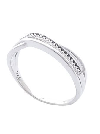 Stříbrný prsten s černými a čirými zirkony II. ve velikostech 56, 61, 65