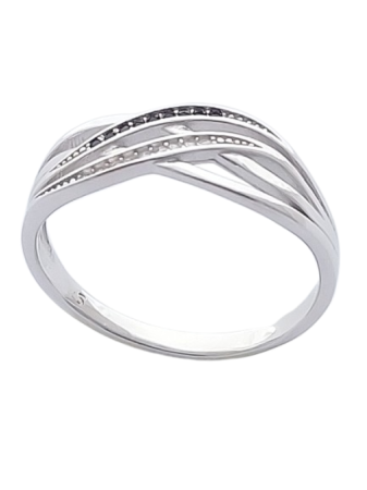 Stříbrný prsten s černými a čirými zirkony III. ve velikostech 58, 65