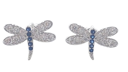 Stříbrné náušnice vážky s modrým zirkonem