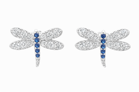 Stříbrné náušnice Vážky s modrými zirkony – elegance v pohybu