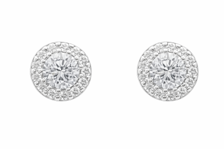 Stříbrné peckové náušnice s čirými zirkony – nadčasová halo elegance