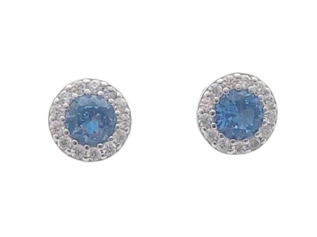 Stříbrné náušnice kulaté se světle modrým zirkonem