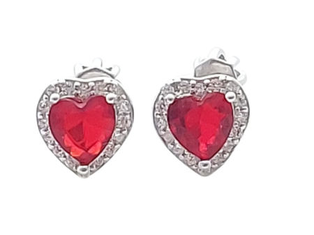 Stříbrné náušnice srdíčka s červeným zirkonem