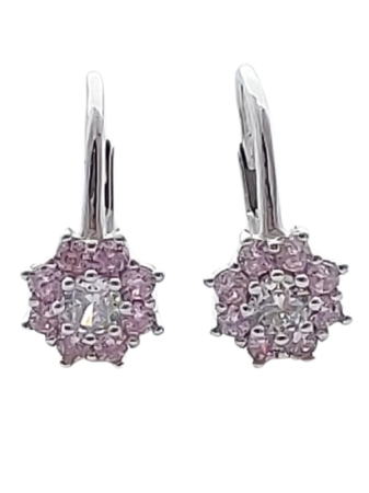 Stříbrné náušnice kytička s růžovými zirkony