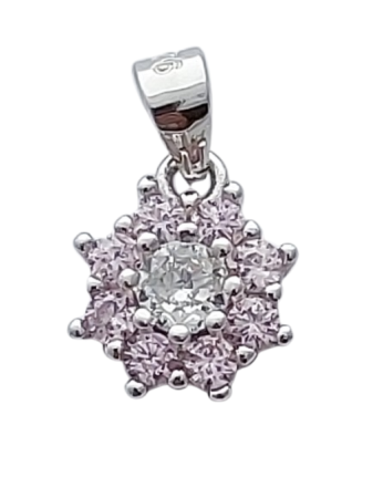 Stříbrný přívěsek kytička s růžovými zirkony