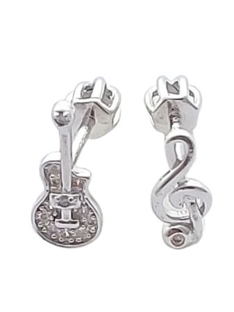 Stříbrné náušnice kytara a houslový klíč, zapínání na šroubek