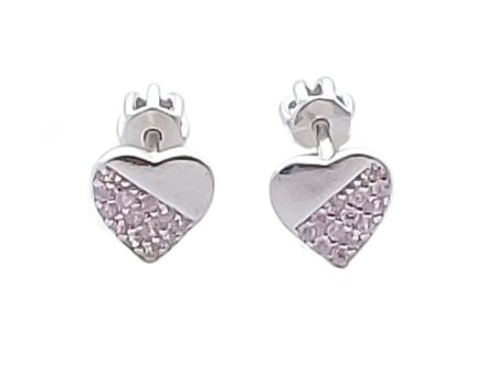 Stříbrné náušnice srdíčka s růžovými zirkony na šroubek