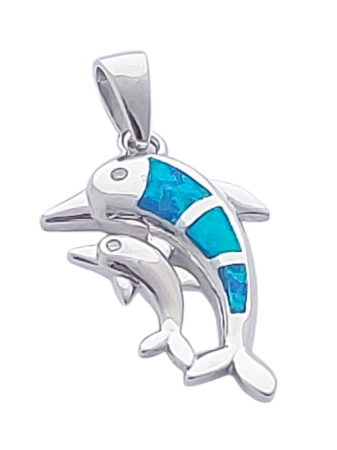 Opálový přívěsek dva delfíni