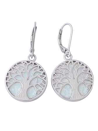 Opálové náušnice strom života s bílým opálem