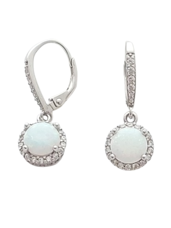 Opálové náušnice visací kulaté se zirkony s bílým opálem