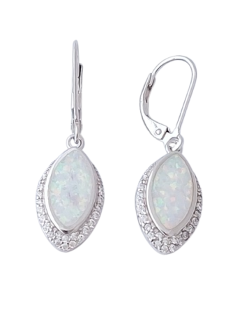 Opálové náušnice oválné se zirkony s bílým opálem