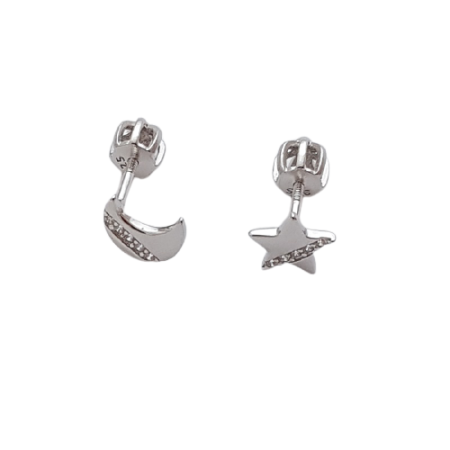 Stříbrné náušnice měsíc a hvězda, zapínání na šroubek