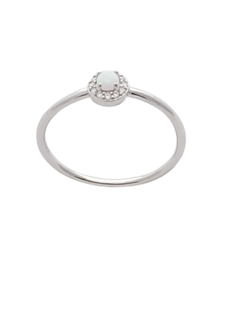 Opálový prsten jemný s bílým kulatým opálem a zirkony ve velikostech 52, 55, 58