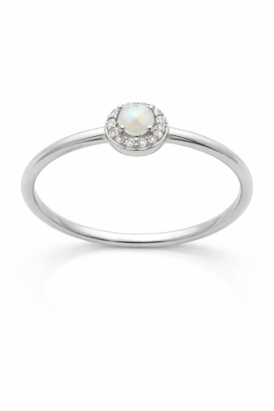 Stříbrný prsten s bílým opálem – jemná halo elegance ve velikostech 52, 55, 58