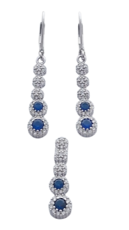 Stříbrný set královský náušnice a přívěsek s tmavomodrými zirkony - nadčasová elegance