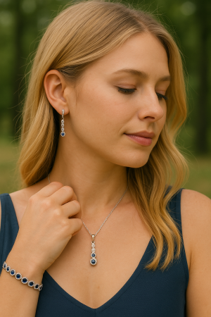 Stříbrný set královský náušnice a přívěsek s tmavomodrými zirkony